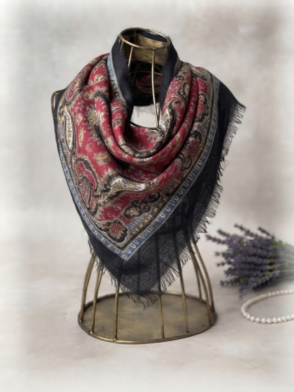 Vintage Eaton's 100% Wool Paisley Fringe Scarf Made in Japan